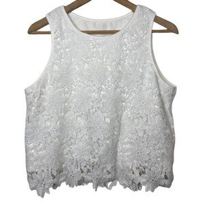 XINUBABY | Women's White Lace Overlay Sleeveless Casual Cropped Top | Size XL